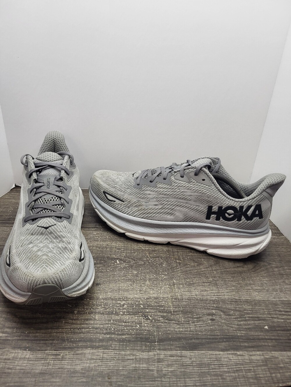 Hoka One Clifton 9 Men Size 13 D Harbor Mist Grey Running Shoes Sneakers